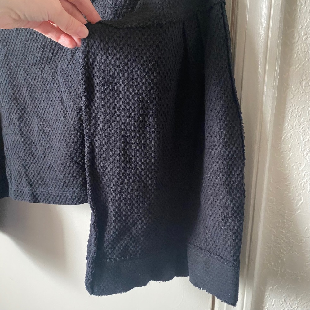 We The Free Free People Black Waffle Knit Cropped Split Back bell sleeve sweater - Picture 4 of 7